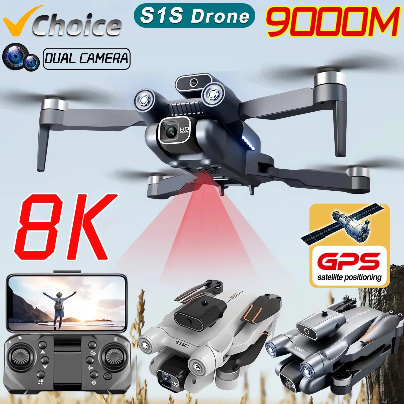 Drone Kit Professional - プロのブラシレスモーター付きドローン,GPS付きクワッドコプター,折りたたみ式HDデュアルカメラ,s1s,5g,8k,新品